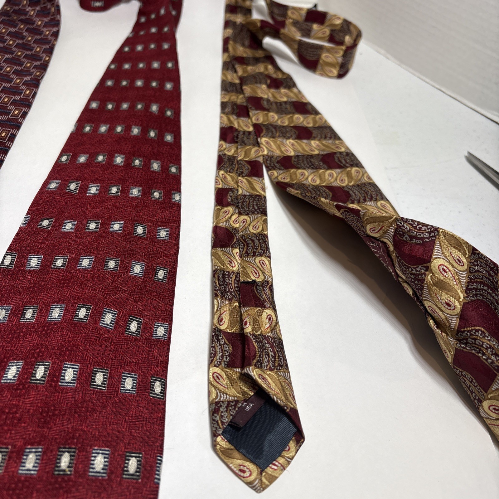 3 Joseph A Banks Ties 57- 60 Inch Classic 100% Silk Prominent Color Red