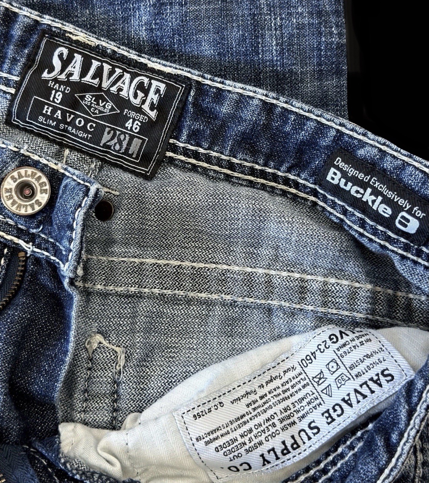 Salvage HAVOC Slim Straight Stretch Buckle Jeans ~ Men’s Size 28 x 32