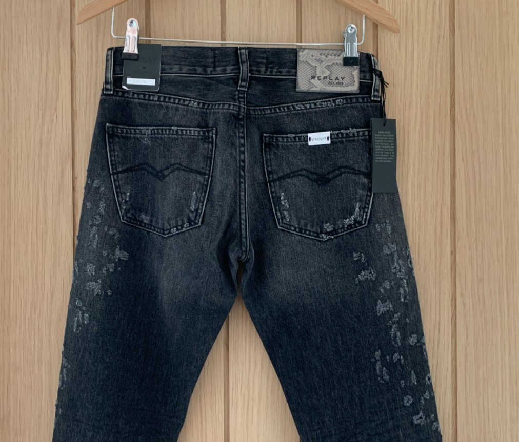 Replay Joplyn Black 25″ Waist x 30″ Length Distressed Mid Rise Jeans NWT