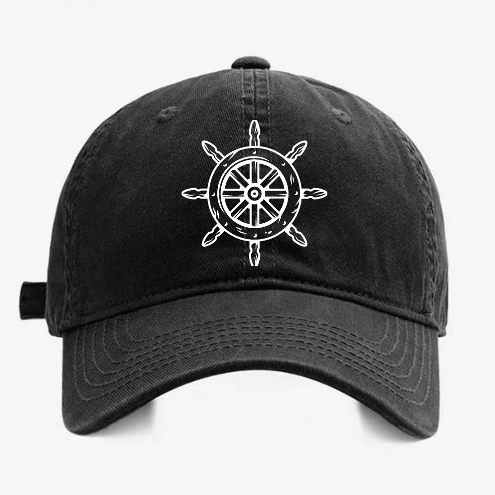 Nautical Ship Wheel Dad Hat | Vintage Washed Unisex Casual Cap