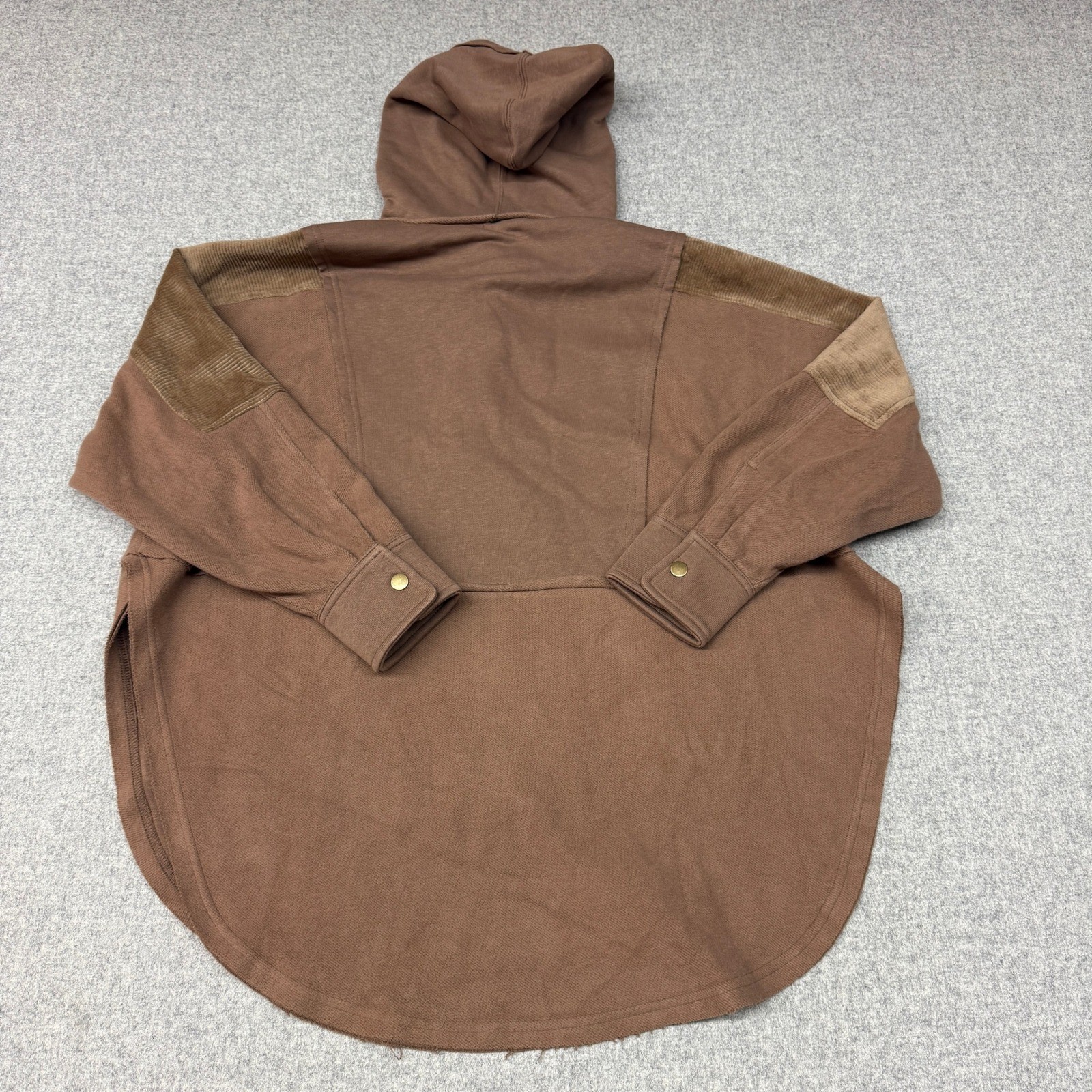 AEMI+CO Hoodie Pullover Small Brown Corduroy Mixed Media Snap Henley Oversized T