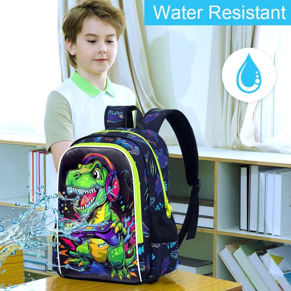 3PCS Boys Dinosaur Play Game Backpack Set, Water Resistant 16″ Kids Preschool Bo
