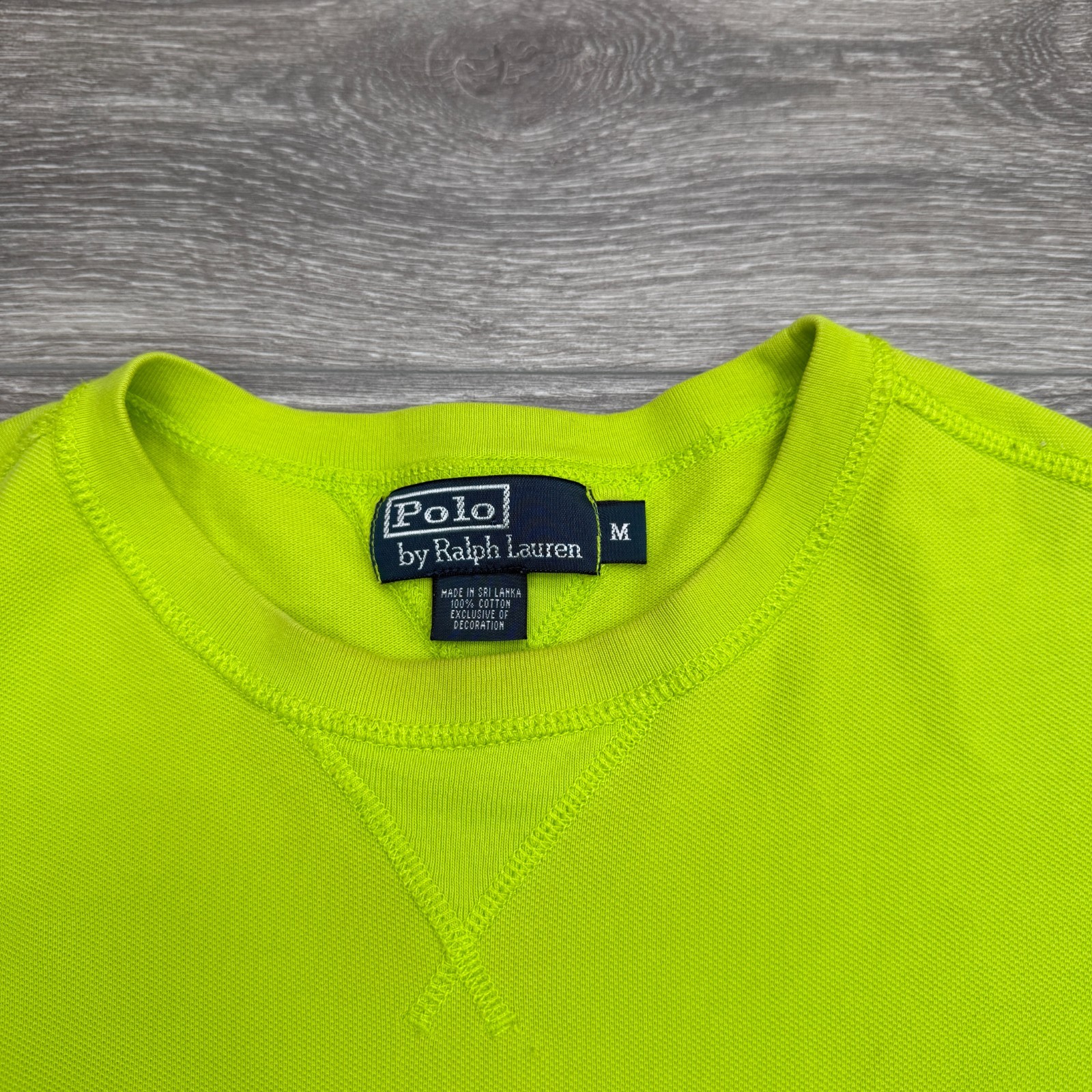 Polo Ralph Lauren Sweatshirt Mens Medium Neon Green Mesh Crewneck Orange Pony