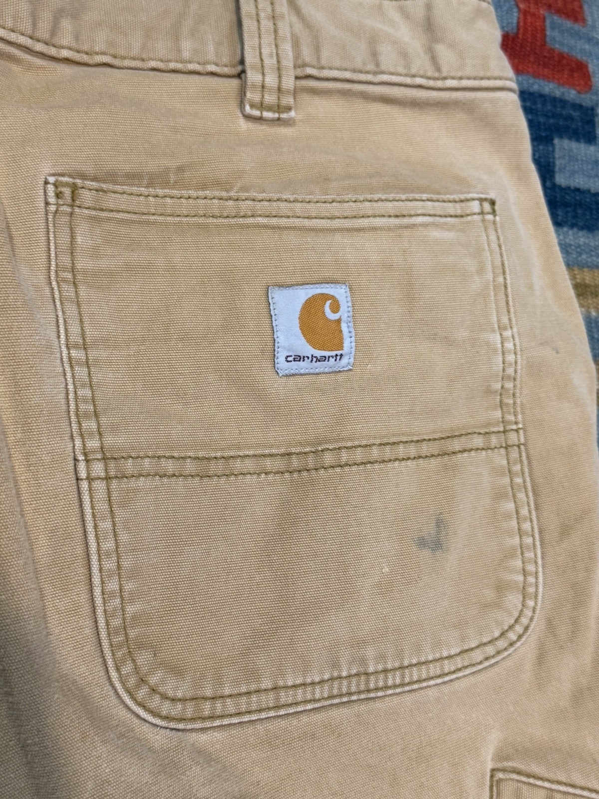 Carhartt Men’s Size 36×34 Relaxed Double Front Utility Work Pant Tan Distressed