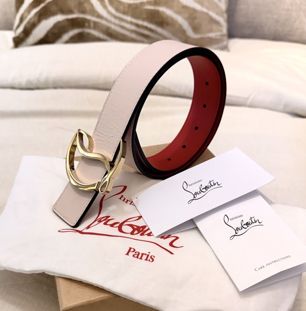 Christian Louboutin CL Logo Leather Gold Buckle Belt 65/26 In Leche Color $590