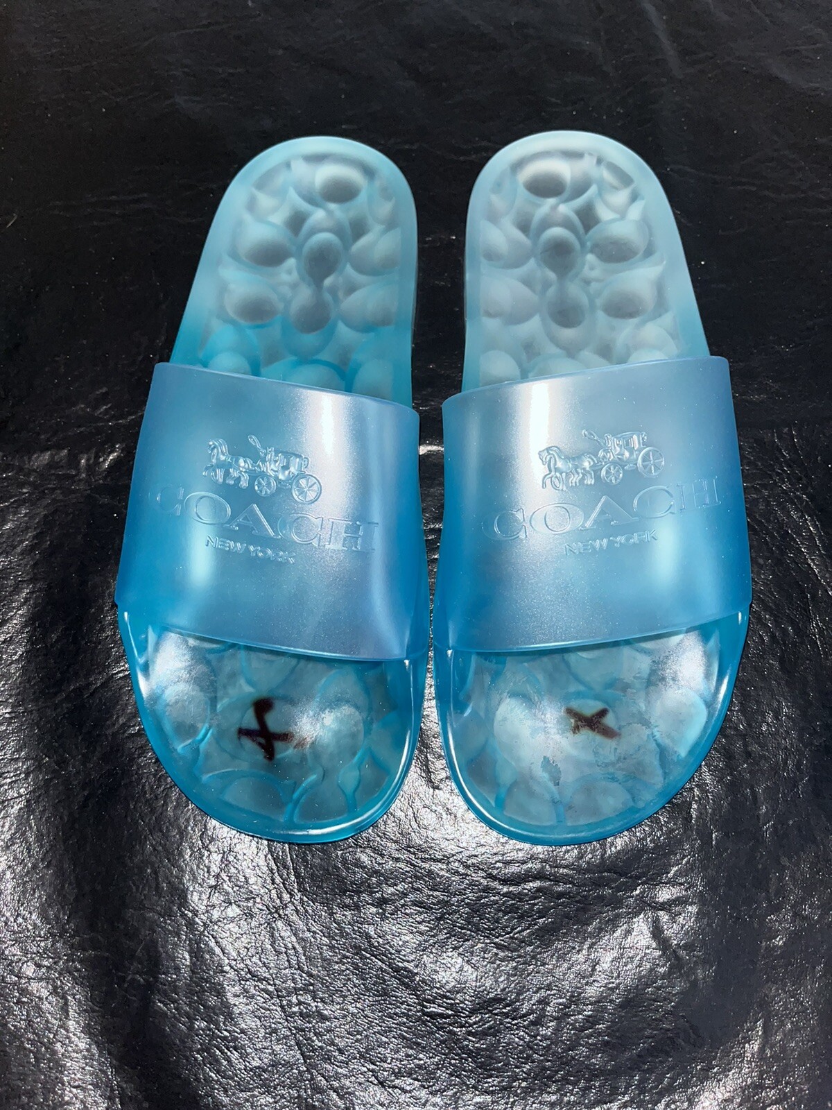 NEW Coach Ulyssa Jelly Shoes Rubber Pool Slides Sandals Size 7 Blue Sea Mist