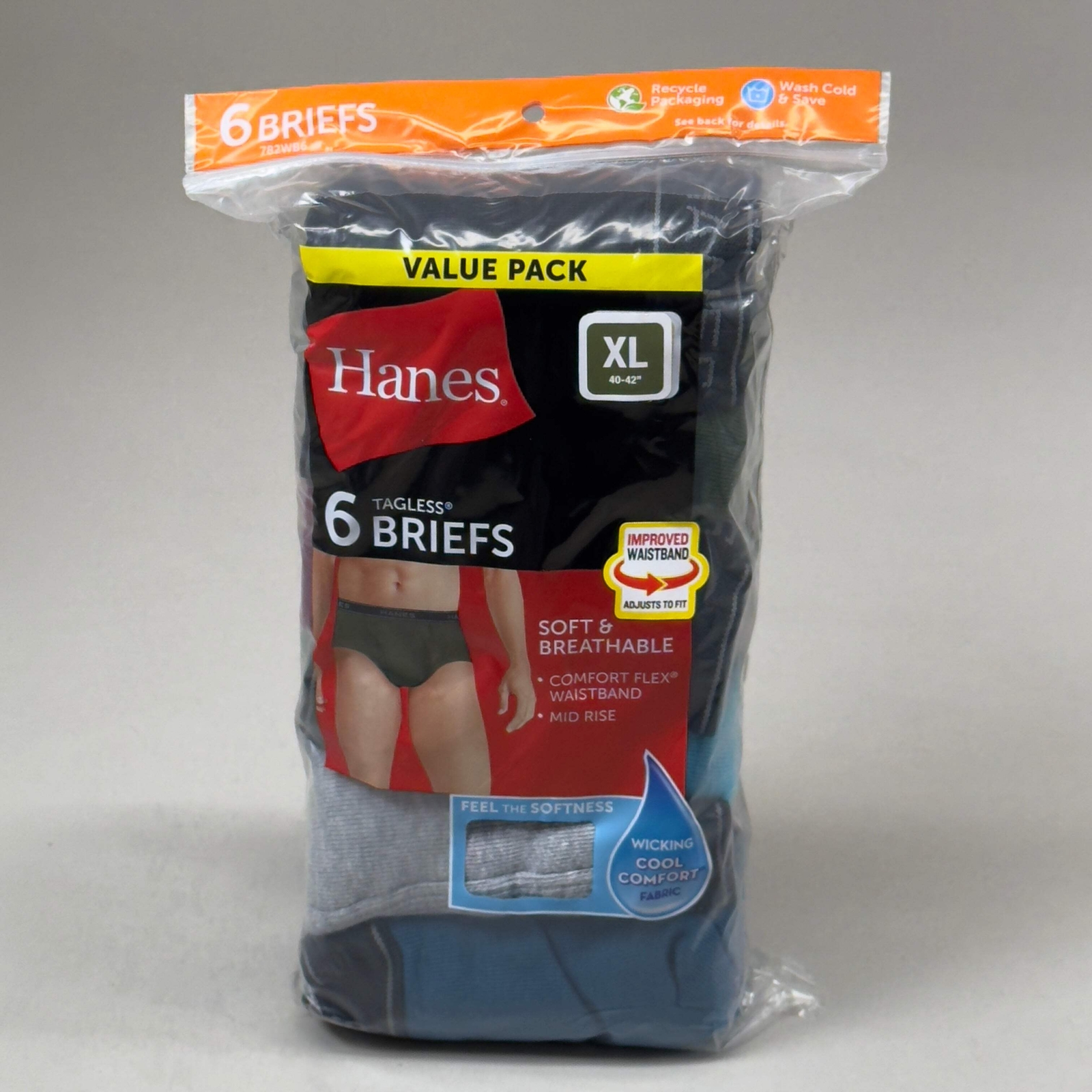 HANES (6 PACK!) Men’s Cool Comfort Briefs Sz XL 40-42″ Blue/Purple/Green 782WB6