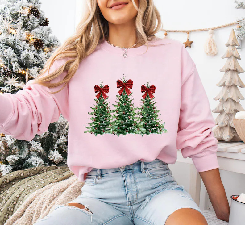 Coquette Christmas Bows Sweatshirt Holiday Winter Fashion Gift Top