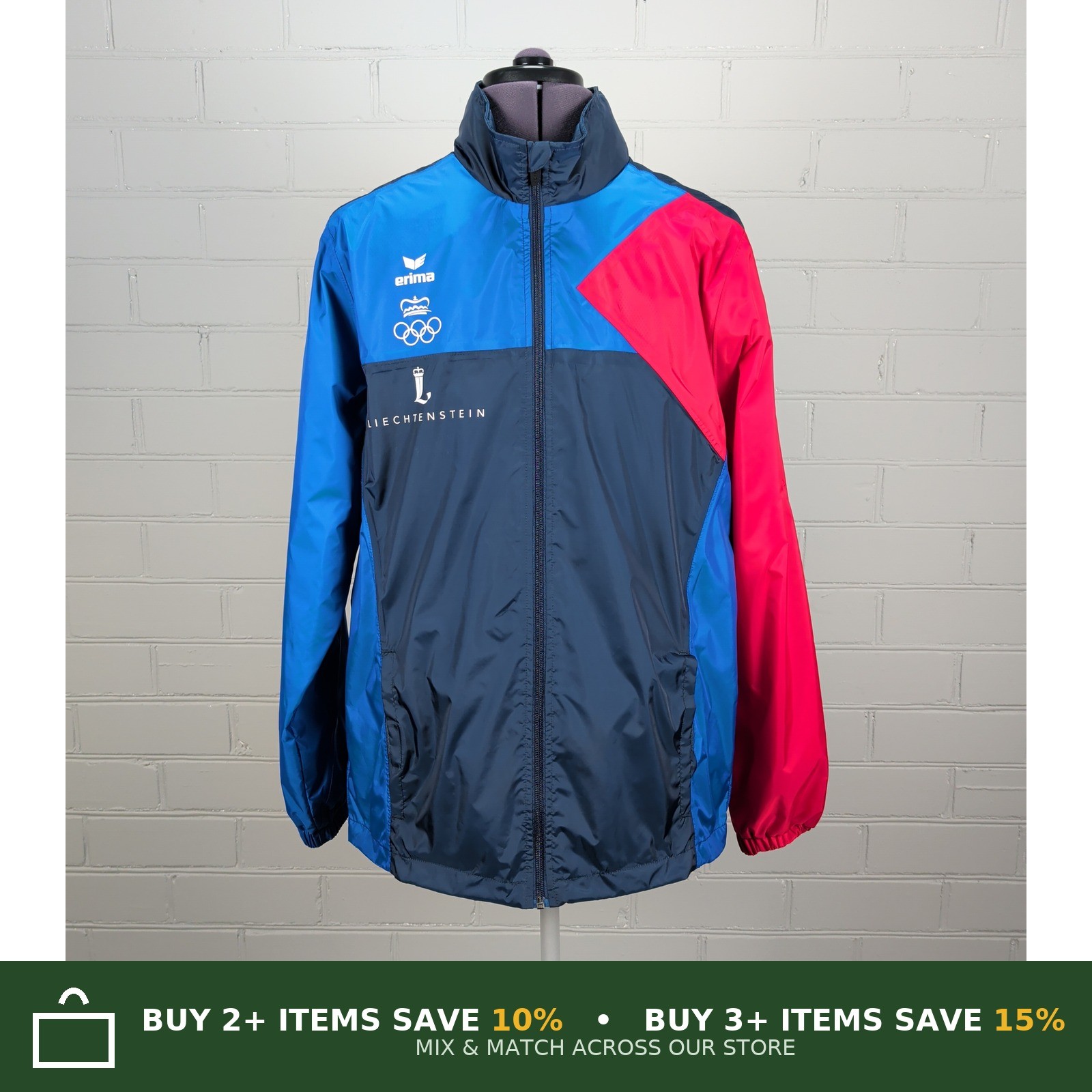 Erima Liechtenstein Olympic Lightweight Raincoat Jacket Blue Red Men Large 42 in