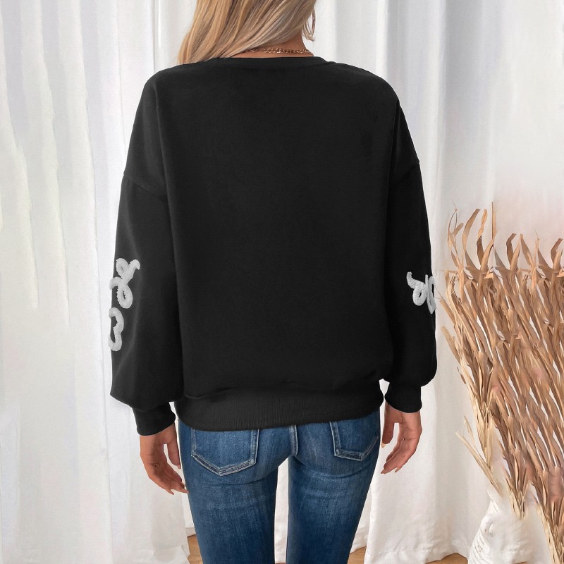 Autumn and winter round neck towel embroidered casual hoodie