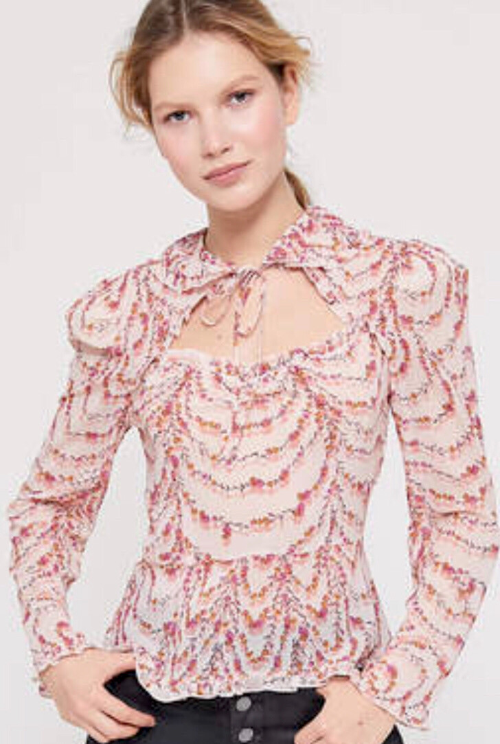 NWT $295 Divine Heritage x Urban Outfitters Collared Peplum L Pink Puff Shoulder