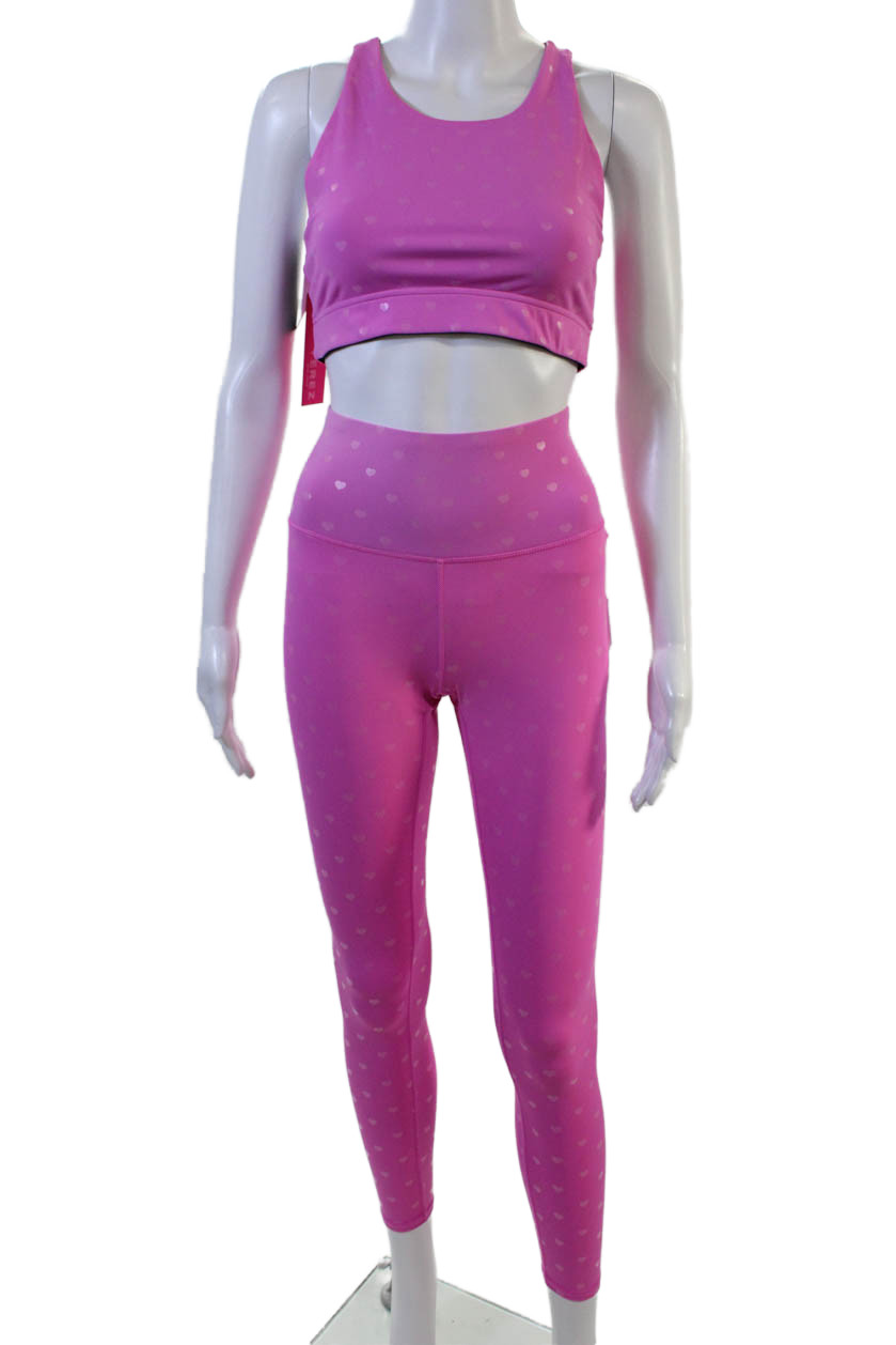 Terez Women Ankle Leggings Pink Heart 85% Nylon 15% Spandex Size XS