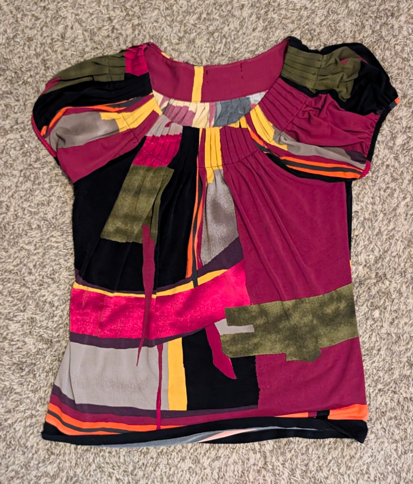 Style & Co. Abstract Multicolor Cap Sleeve Scoop Neck Blouse L