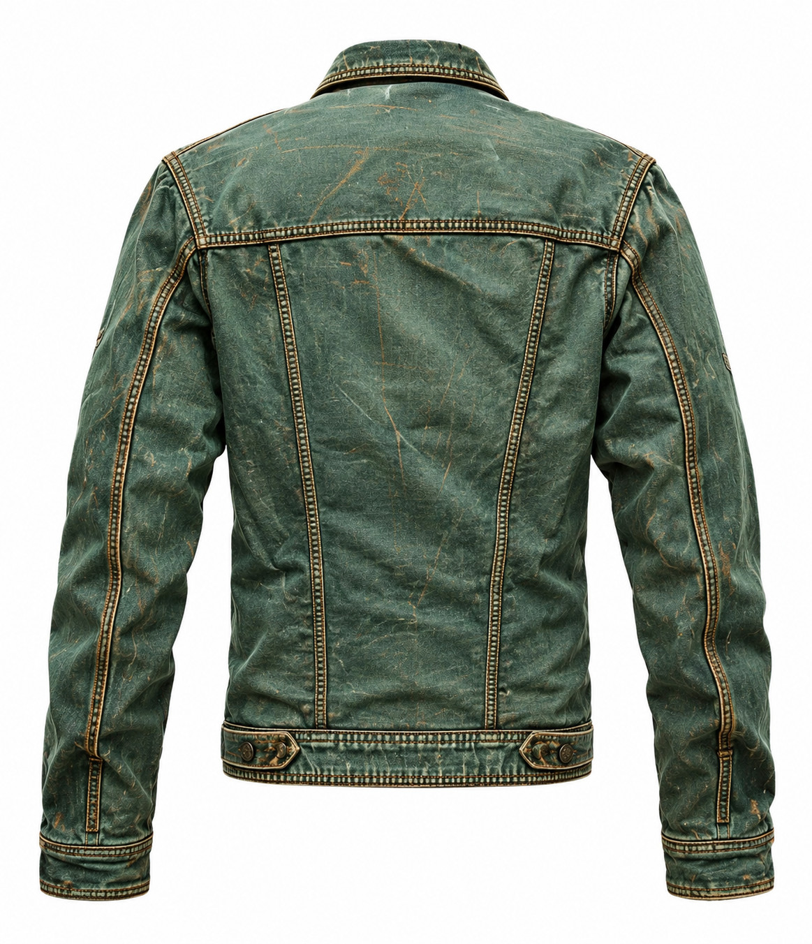 Trucker Leather Jacket For Men Real Lambskin Vintage Style Denim Jacket Green