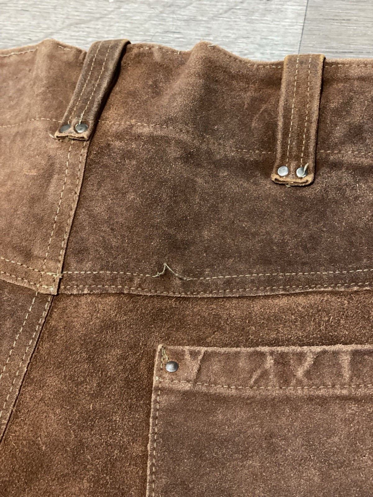 Vintage 1960s 1970s Brown Leather Pants Snap Fly 26” Waist Western Suede Native