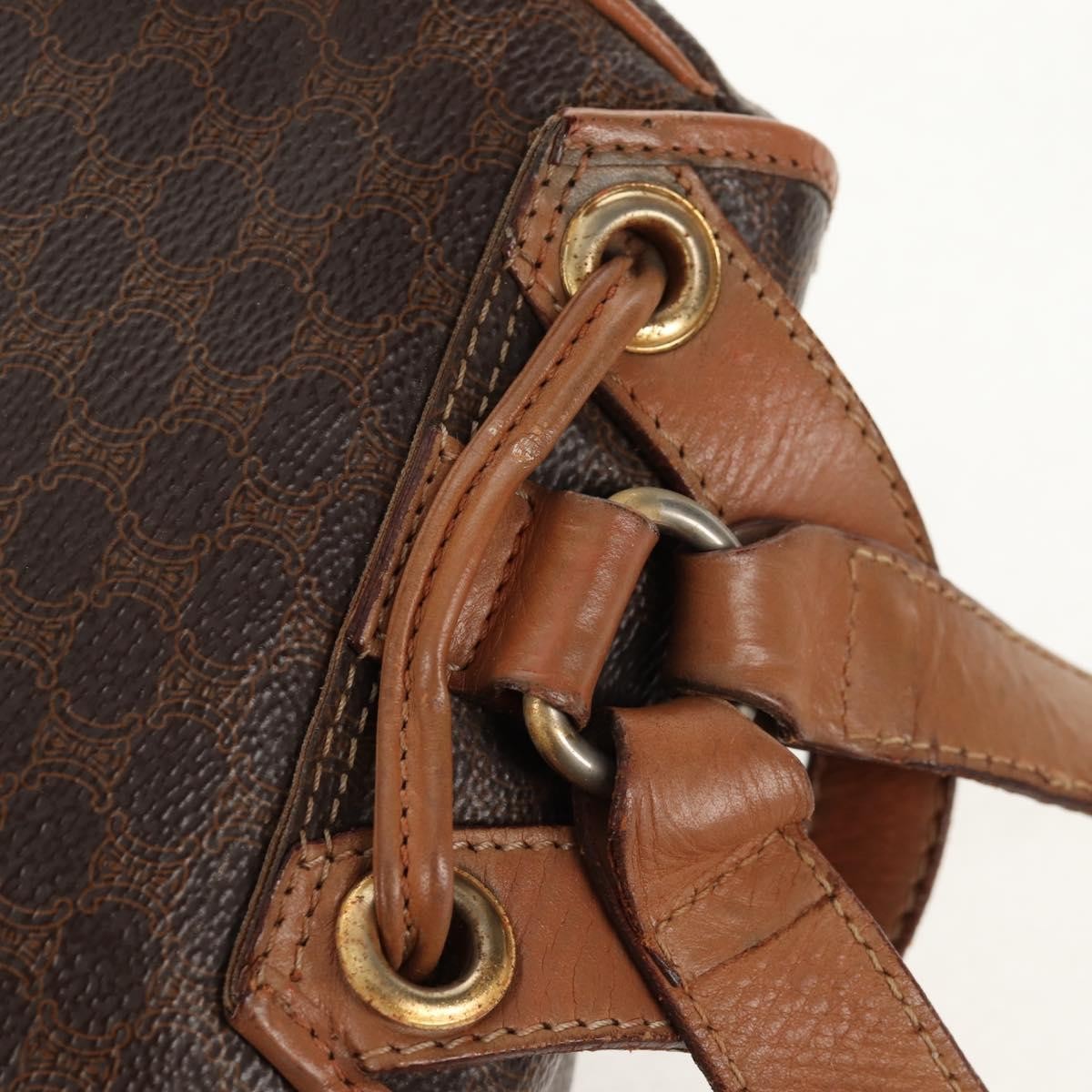 CELINE Macadam Canvas Backpack PVC Leather Brown Gold Auth bs31713