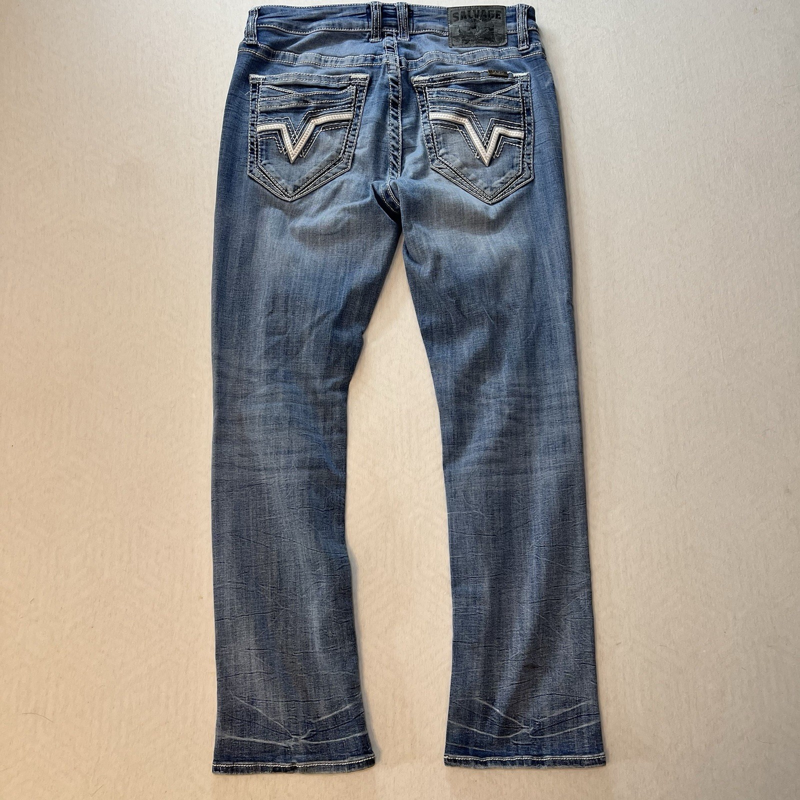 Salvage Supply Co Buckle Mayhem Straight Fit 33R Jeans Men’s Whiskered