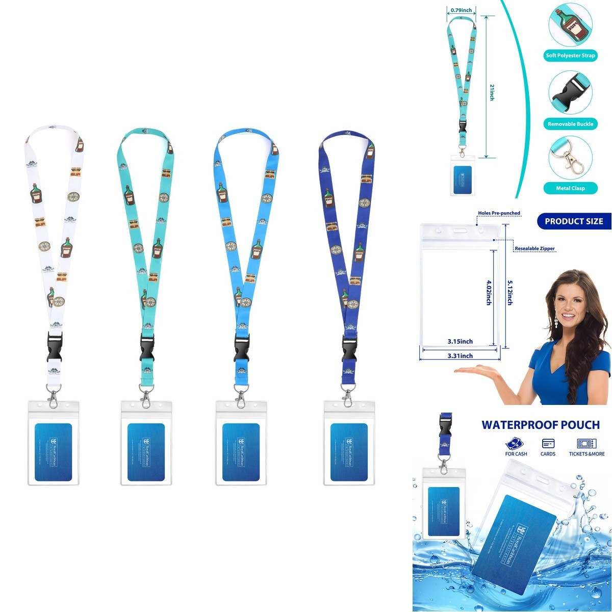 Qsszk Cruise Lanyards, 4 Pack Waterproof Cruise Lanyard ID Badge Reel Holder