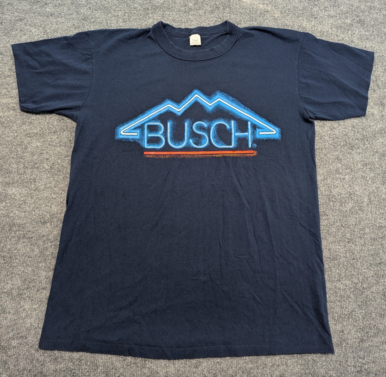 Vintage BUSCH Beer Graphic Single Stitch T-shirt Men’s XL Navy Made In USA