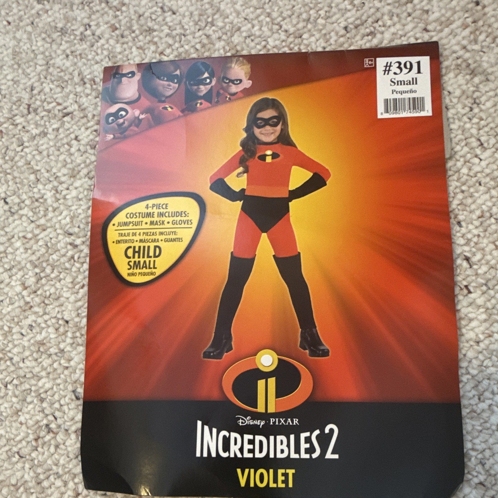 Incredibles 2 Violet Costume Size Small 4-6 Years Old. Includes Mask & Gloves