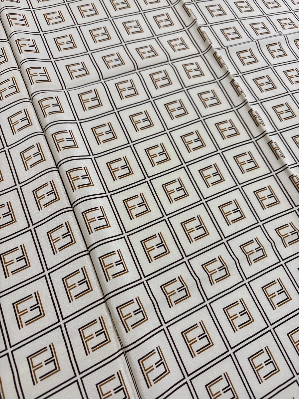 FENDI Silk Scarf 34in FF Monogram Logo Geometric Classic Elegant Italy