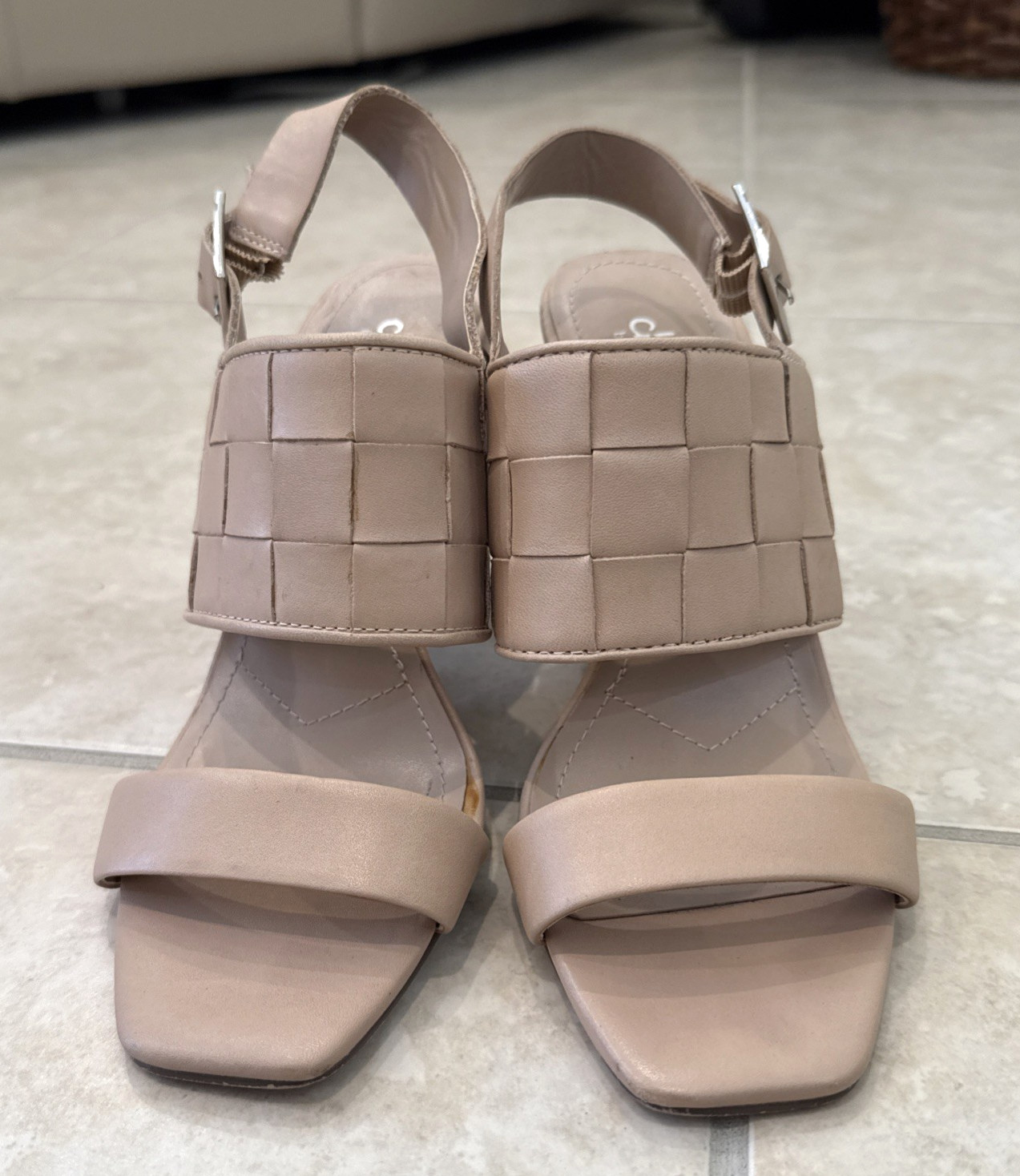 Charles By Charles David Leather Maison Beige Nude Sandle Block Heels Size 7.5M