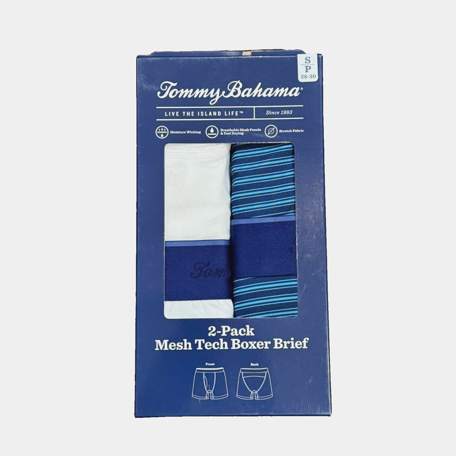 2 Pack Tommy Bahama Mesh Tech Boxer Briefs Underwear Size S $58 Navy & White