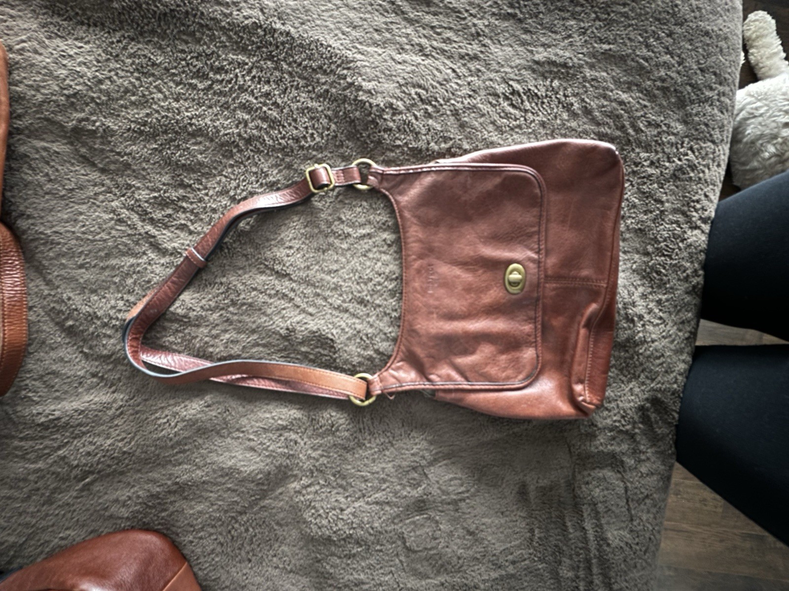 Margot Brown Turn Lock Zipper Shoulder Bag for Women Brass Hardware