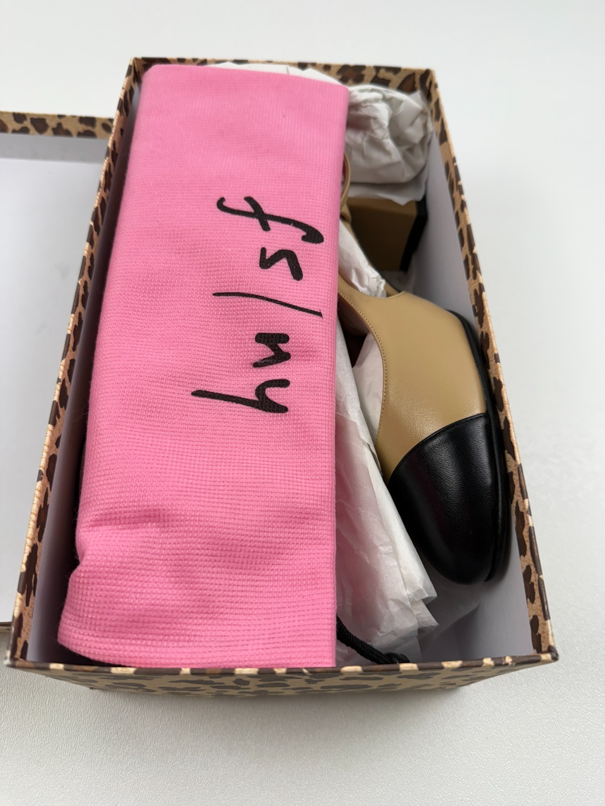 French Sole FS/NY Tuckernuck Slingback Baton Heels Camel Napa/Black NWT