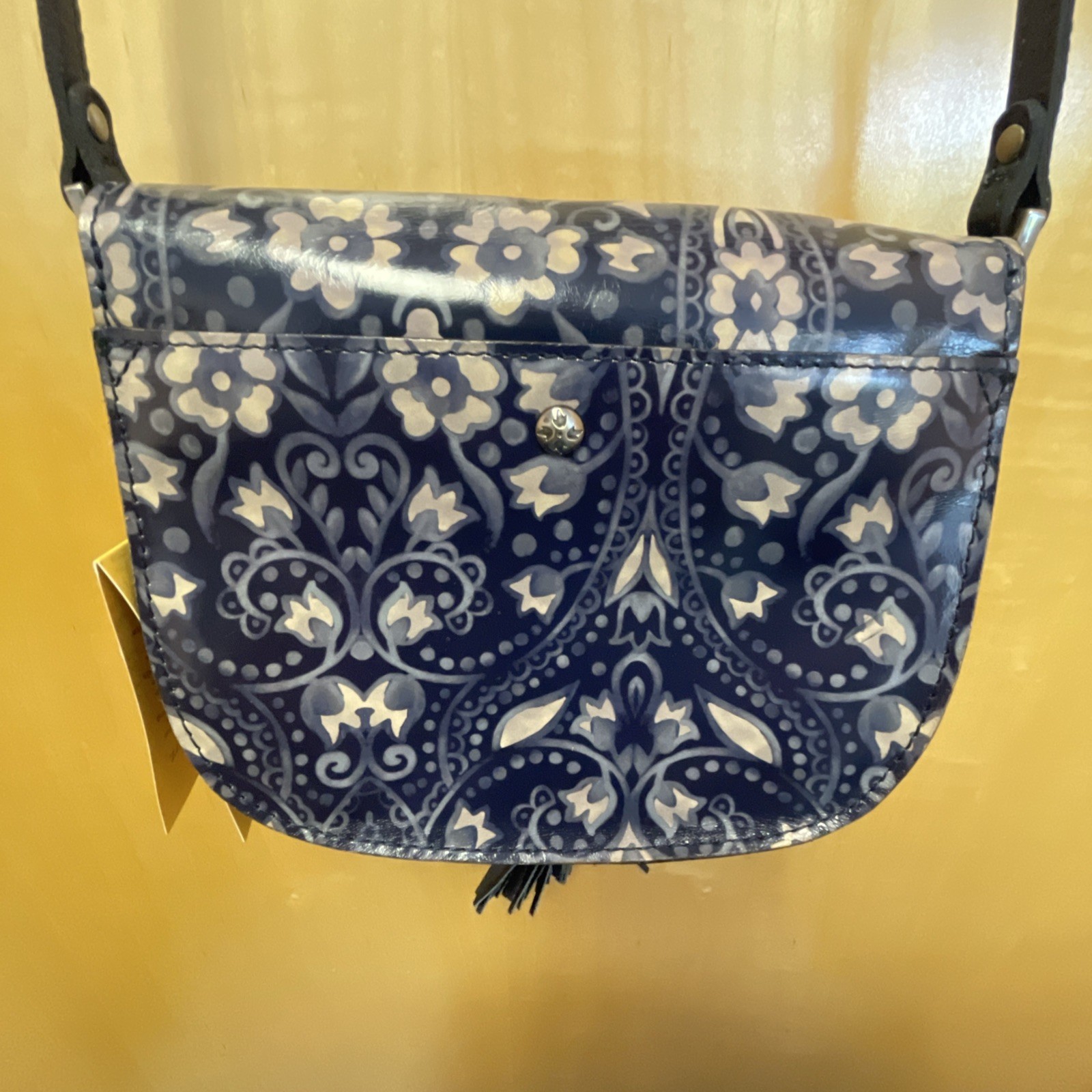 Patricia Nash Italian leather Crossbody Brinlee Folklore Blue Saddlebag