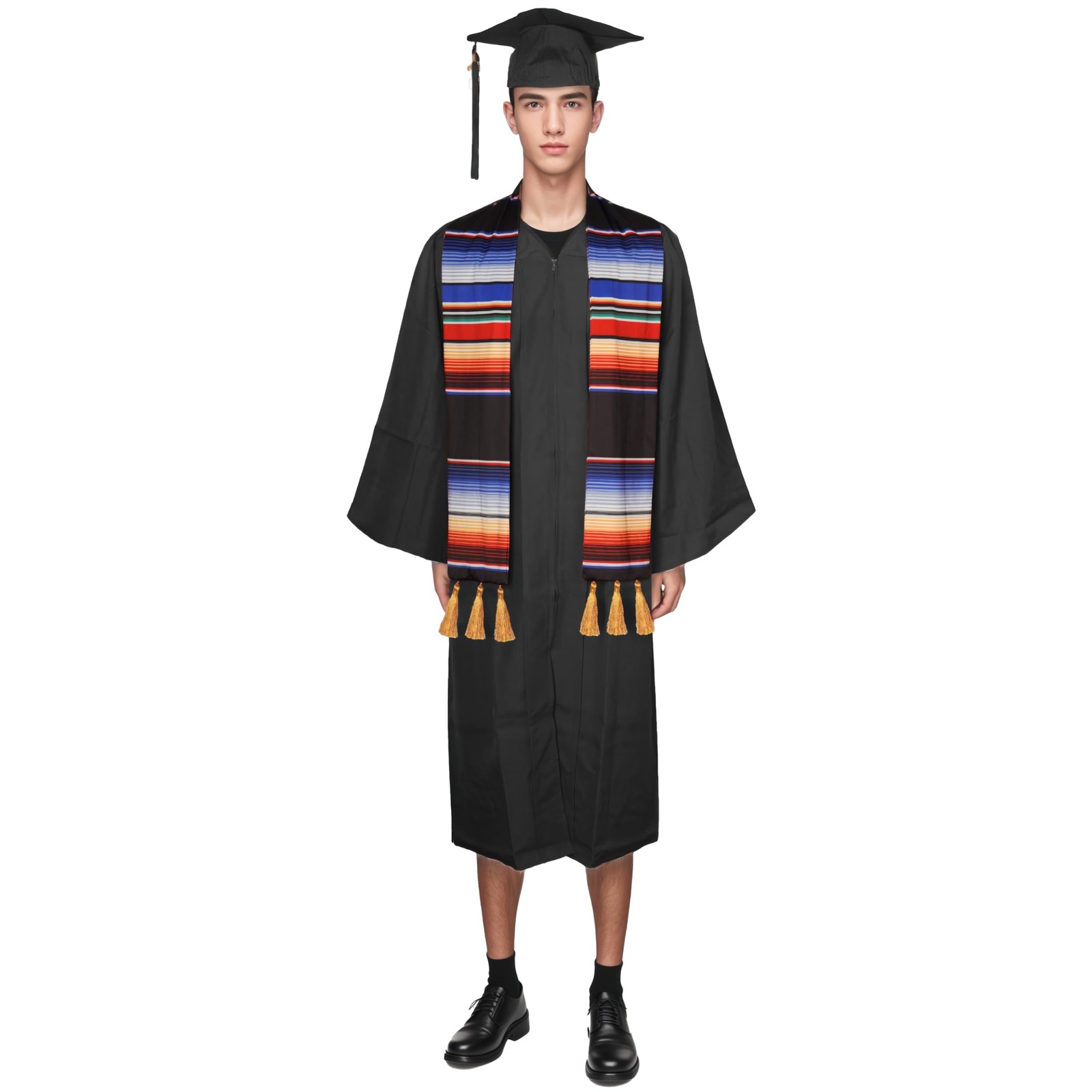 Mexican Graduation Sash With Flag and Flowers Mexico Serape Stole Medium Blue