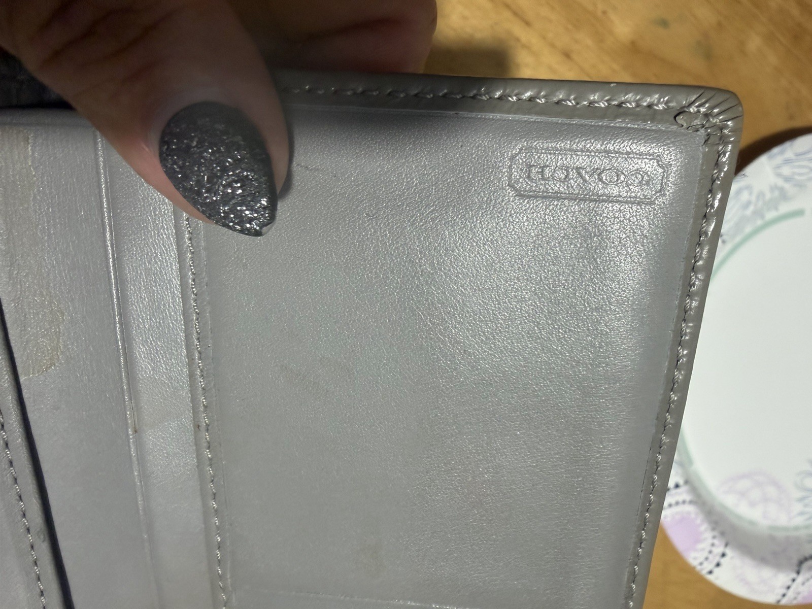 Coach Gray Signature Canvas Turnlock Wallet Checkbook Organizer Zip Coin Pocket