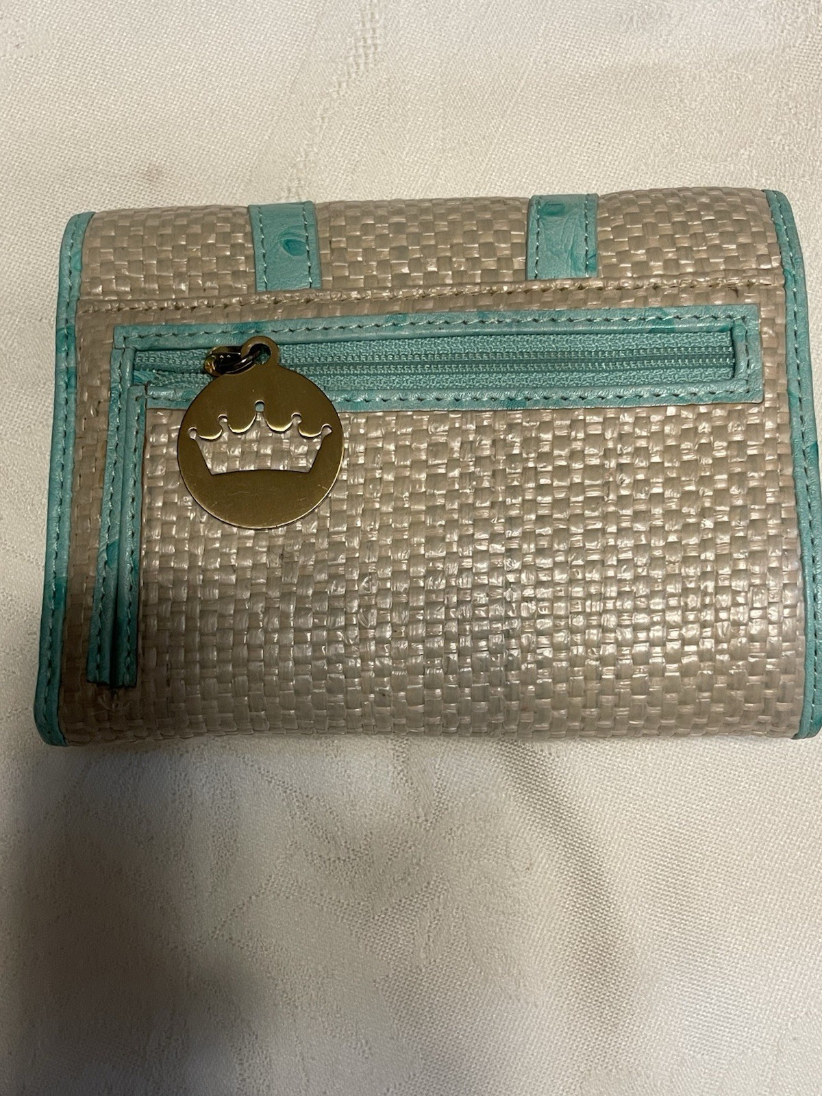 Elaine Turner Turquoise Ostrich Leather/StrawWallet New Without Tags