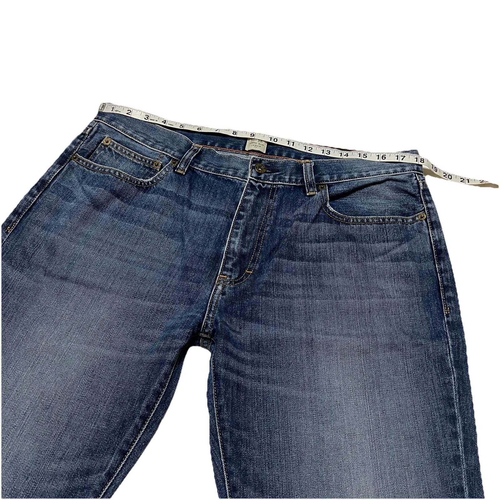 J Crew Mens Size 36×33.5 Distressed Urban Slim Straight Denim Cotton Blue Jeans