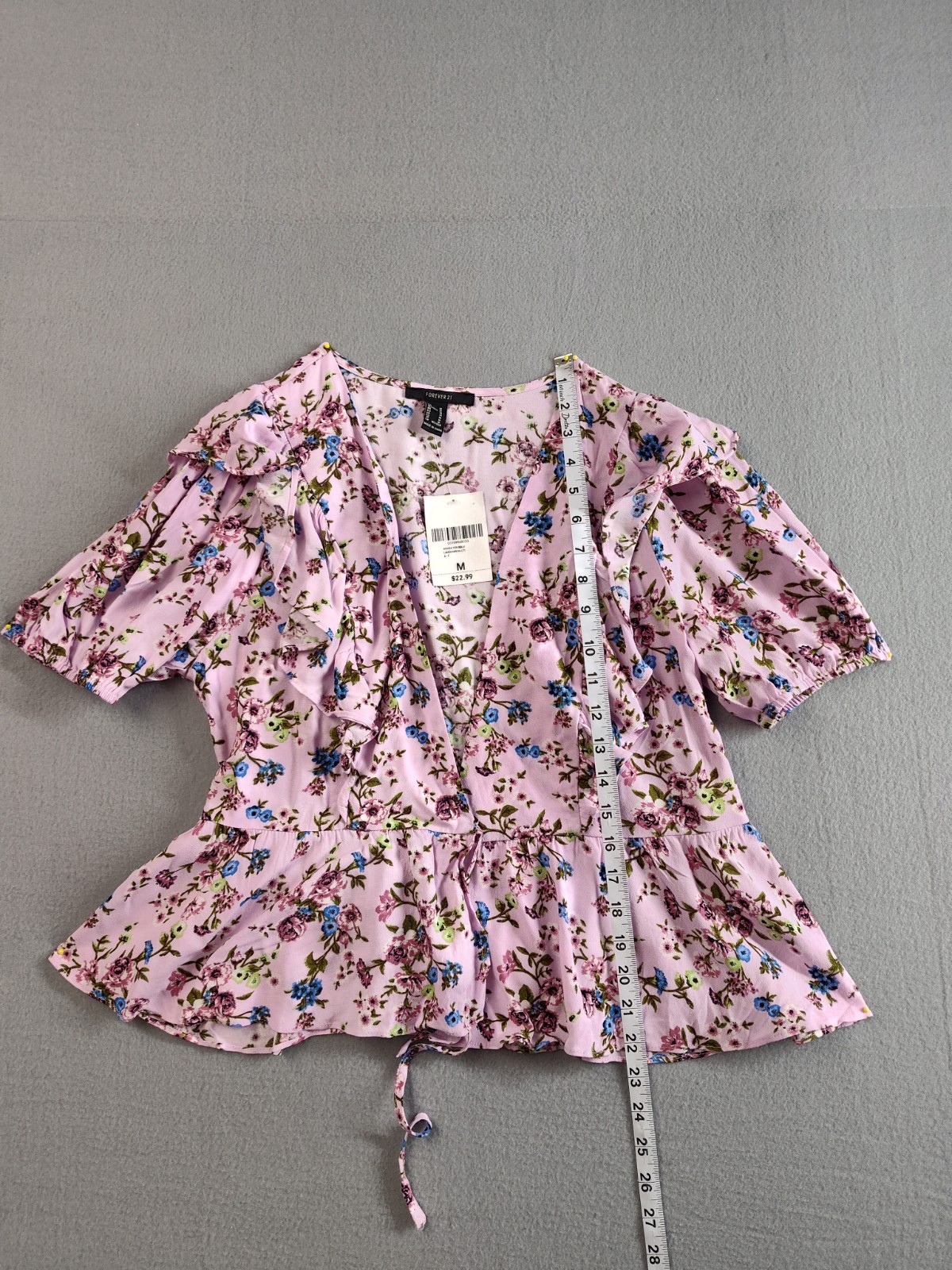 Forever 21 Women Romper M Purple Floral Ruffle Puff Sleeve V Neck Summer Casual