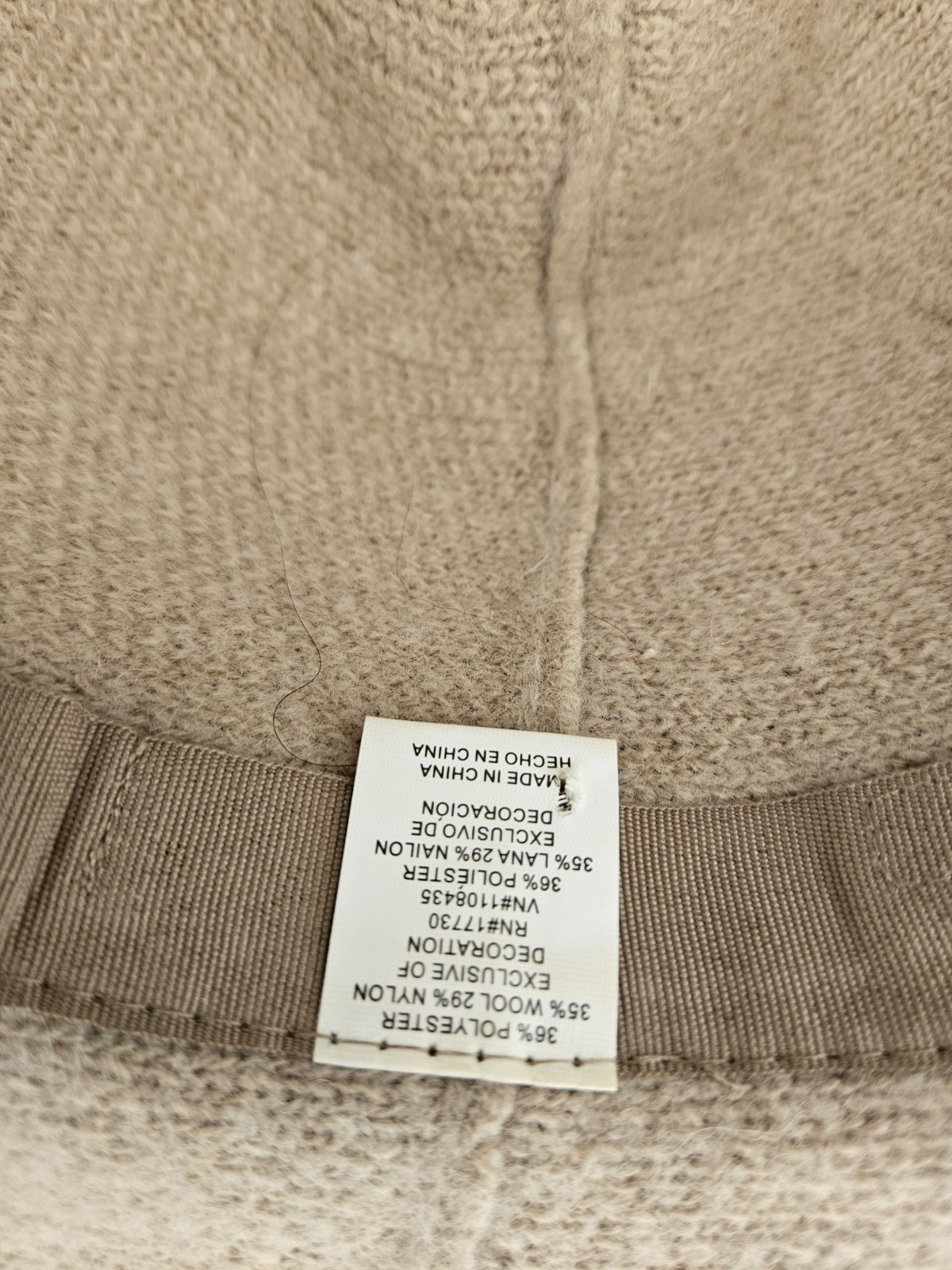 Beige Polyester/Wool Fedora Hat Wide Brim Brown Braided Band Adults Pre-Owned