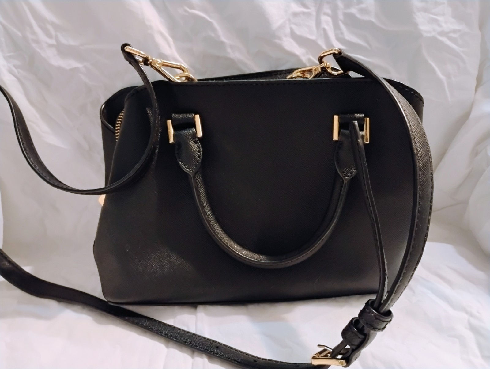 Michael Kors Small Savannah Gold Black Saffiano Leather Satchel bag tote