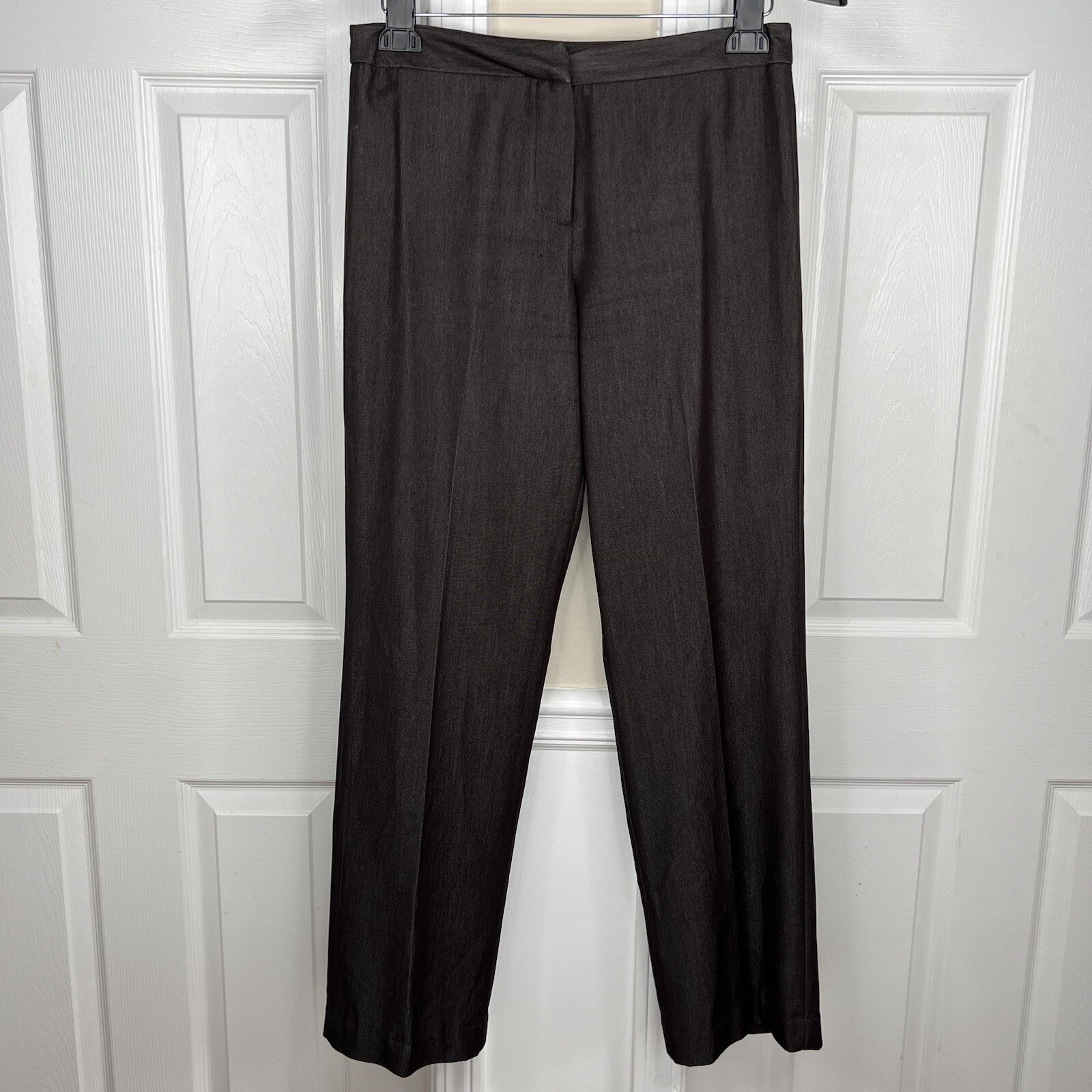 Sharagano Polyester Rayon Stretch Pant Suit 8 Brown Chambray Notch Collar 2PC
