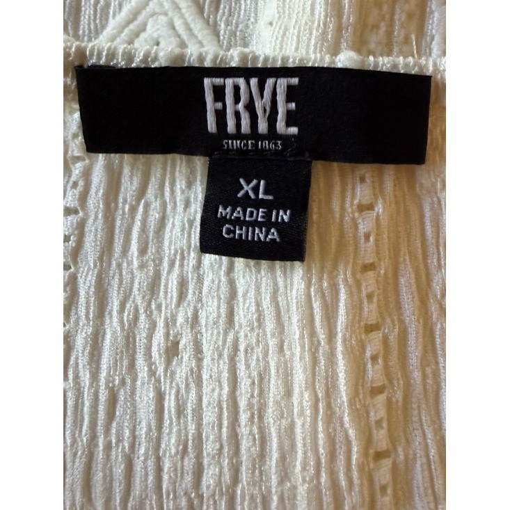 FRYE Ivory Textured Eyelet Peasant Blouse Size XL Long Sleeve Button Notch