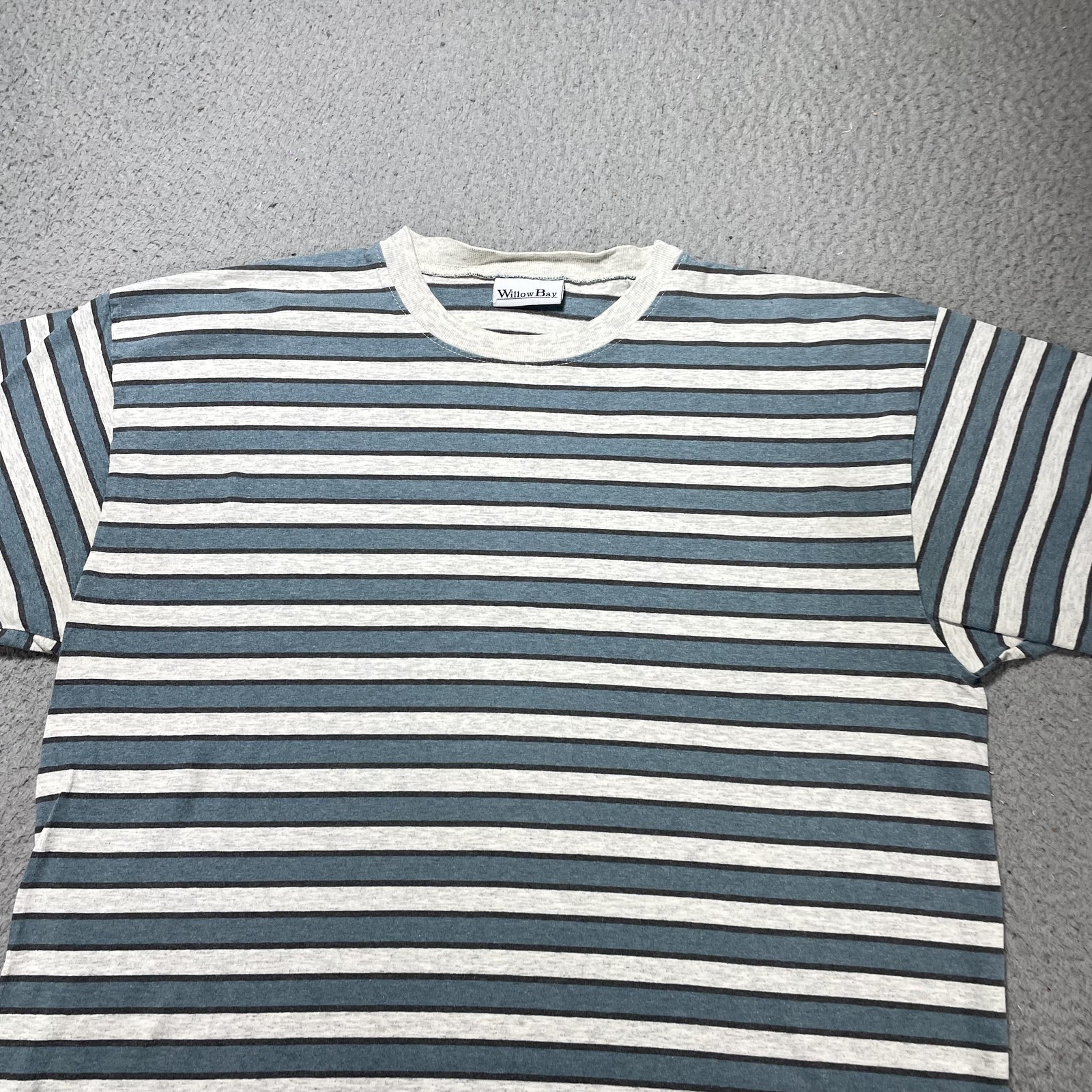Willow Bay Shirt Mens XL Blue Gray Stripe Short Sleeve Crew Neck Tee VTG 90s