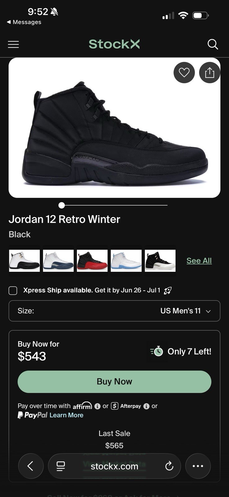 Jordan Air Jordan 12 Retro Winterized Triple Black Men’s Sneakers BQ6851-001