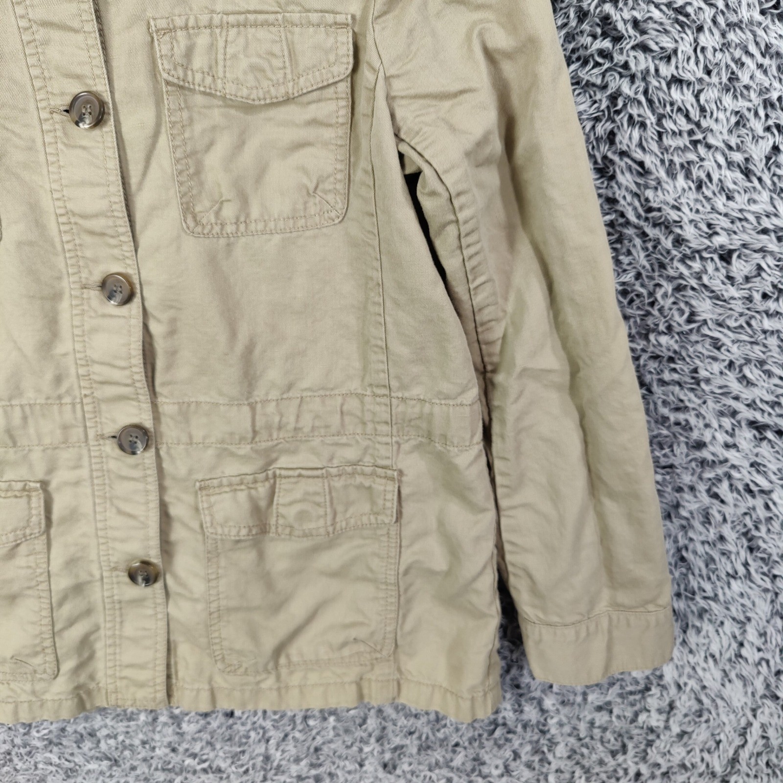 Talbots Khaki Utility Linen Lyocell Jacket Women Small Button Long Sleeve Safari
