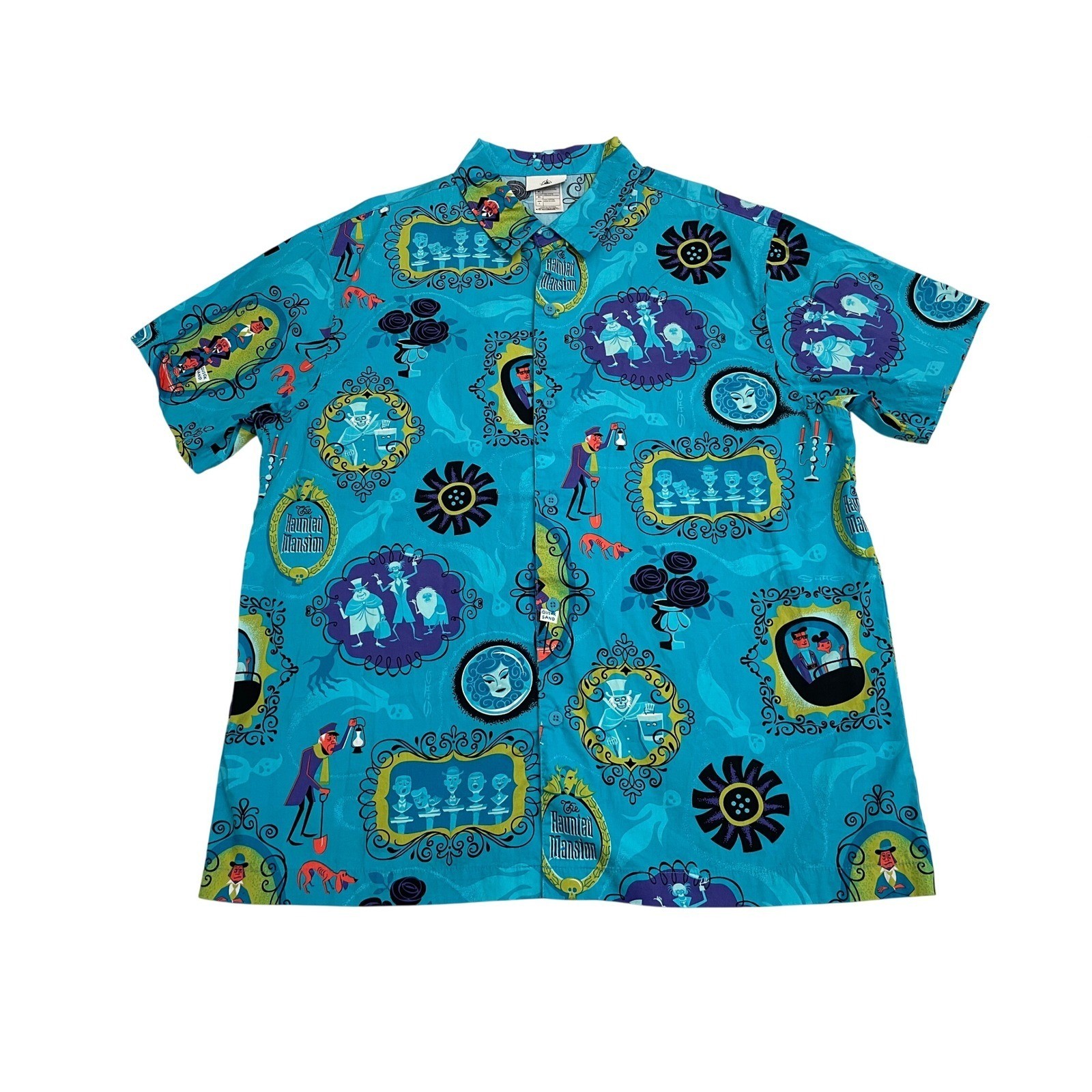 Disney Parks Haunted Mansion 50th Anniversary Hawaiian Shirt Large Blue AOP RARE
