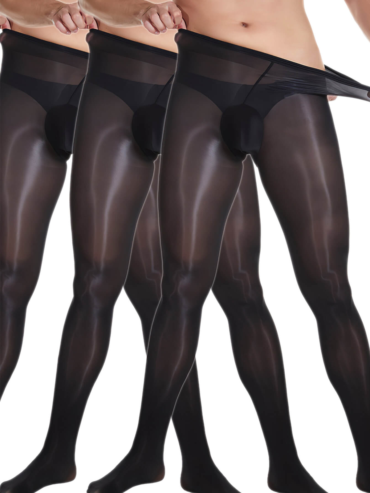 3pcs Mens Shiny Glossy Pantyhose Stockings Stretch Tights Nylon Sheath Underwear