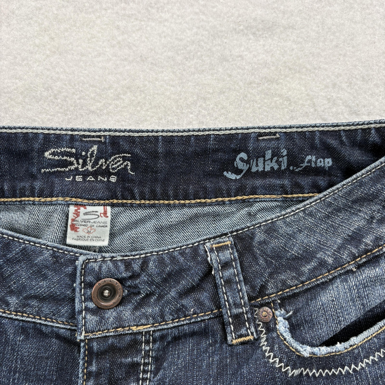 Silver Jeans Suki Flap Bootcut Jeans Womens 34×34 Blue Medium Wash Distressed