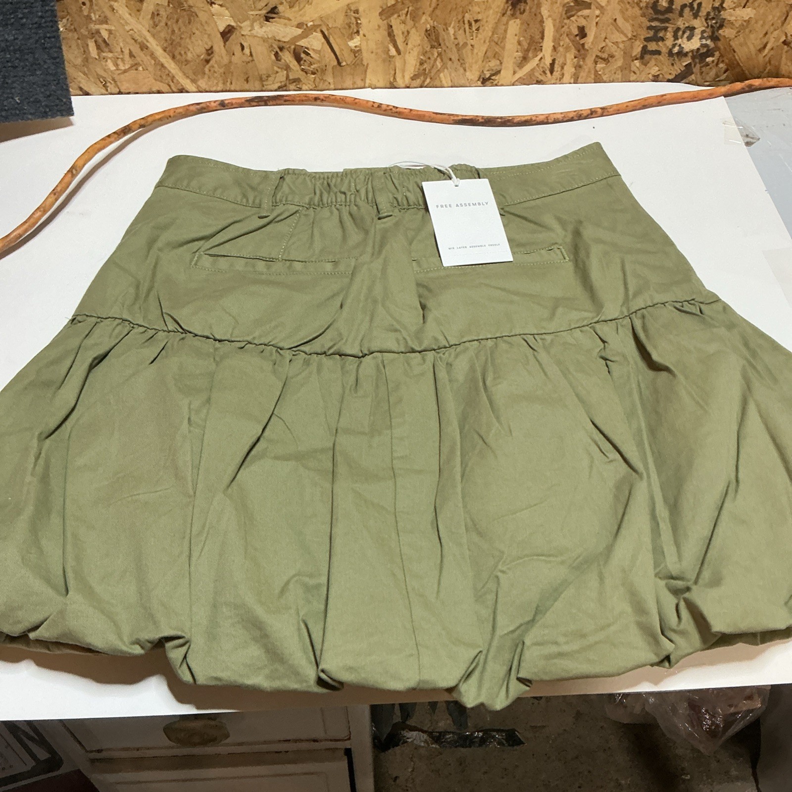 NWT Free Assembly Reseda Green Bubble Mini Skirt Cotton Blend Size XS (0-2)#1