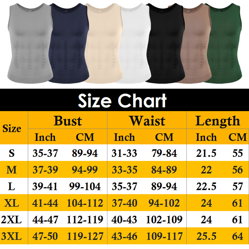 Mens Slimming Body Shaper Belly Chest Compression Vest Girdle Tank Tops T-Shirts