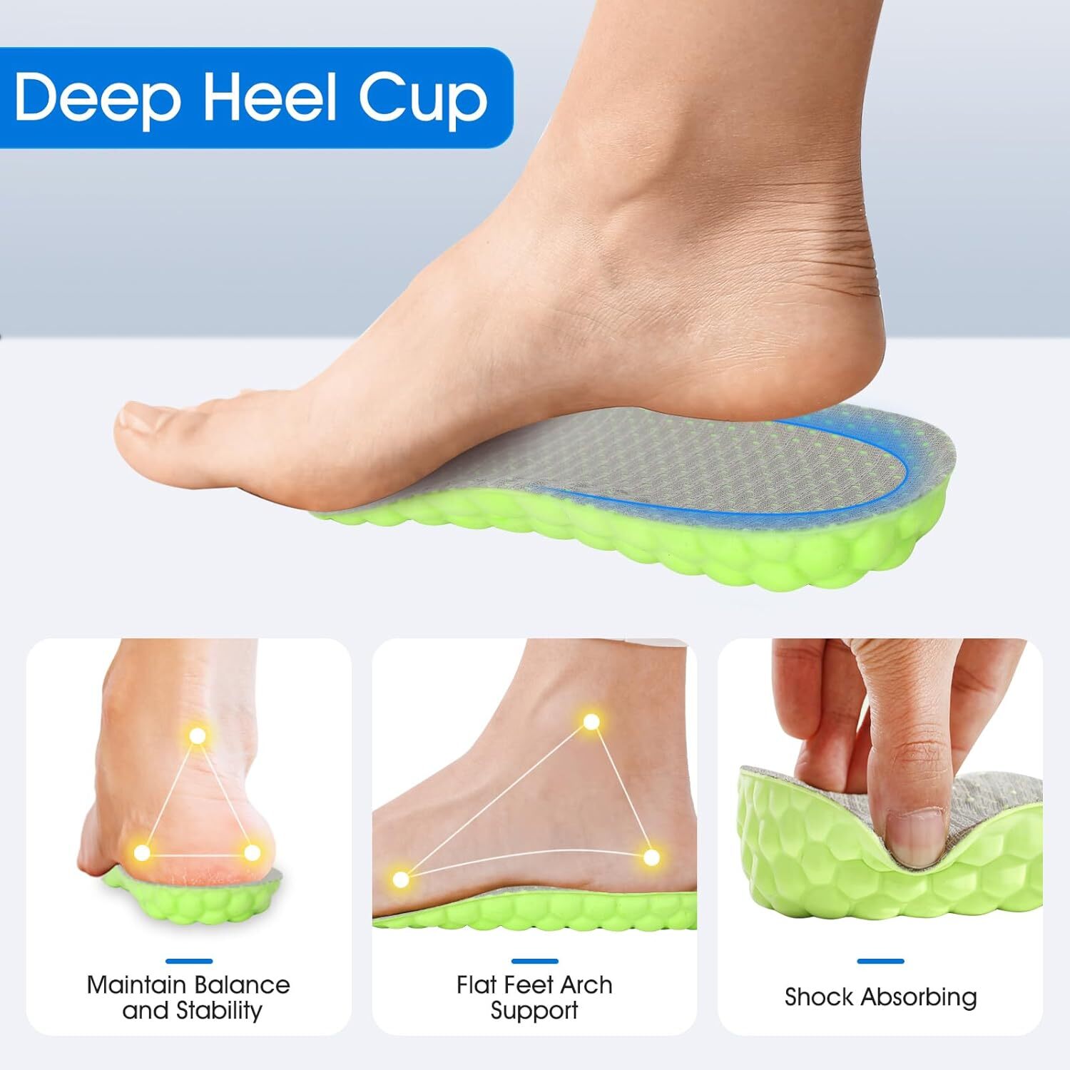 2 Orthotic Shoe Inserts for Plantar Fasciitis Flat Feet Arch Support Foam Insole