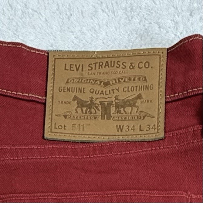 Levi’s 541 Color Block~RARE~Spell Out On Back Leg~Size 34X34~Logo~Blue Red Denim