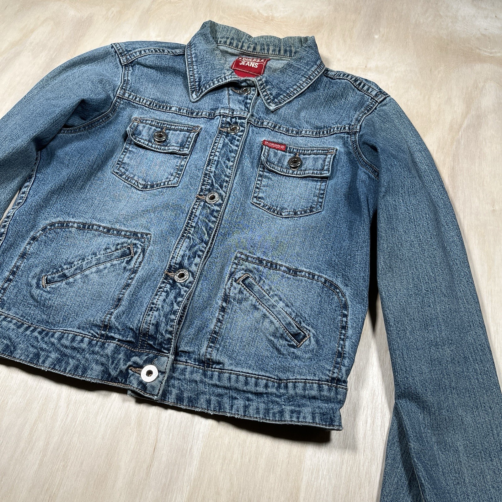 Vintage 90s Guess Denim Jacket Women’s Medium Blue Jean Cropped NWOT